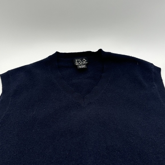 Jos A Bank Cashmere Sweater Vest Mens Large Blue V-neck Super Soft - Picture 2 of 8